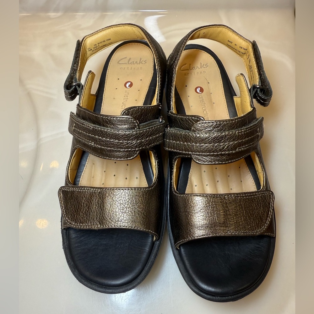 Clarks Bronze Sandals with Block Heel